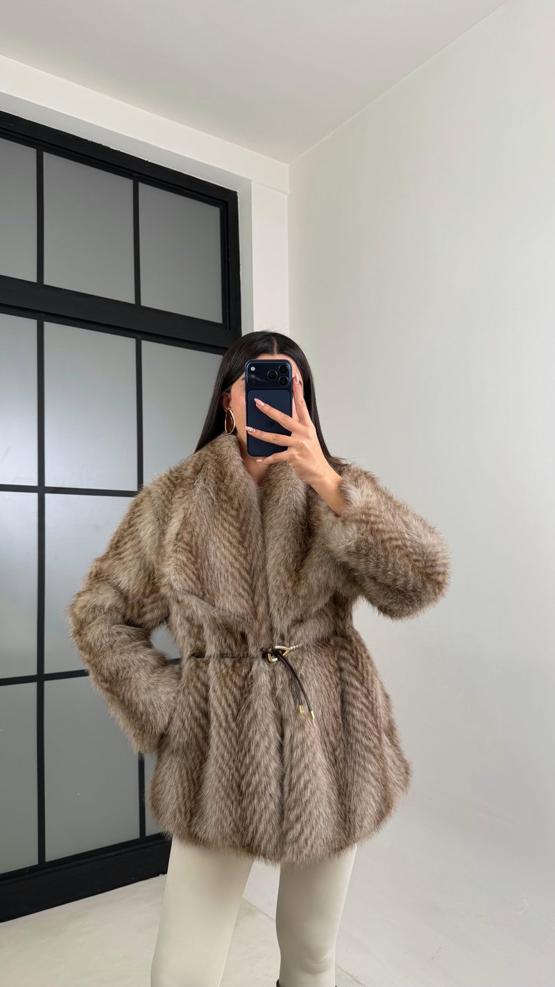 Vizon Astarlı Kemer Detaylı Premium Kürk GAUS-00878