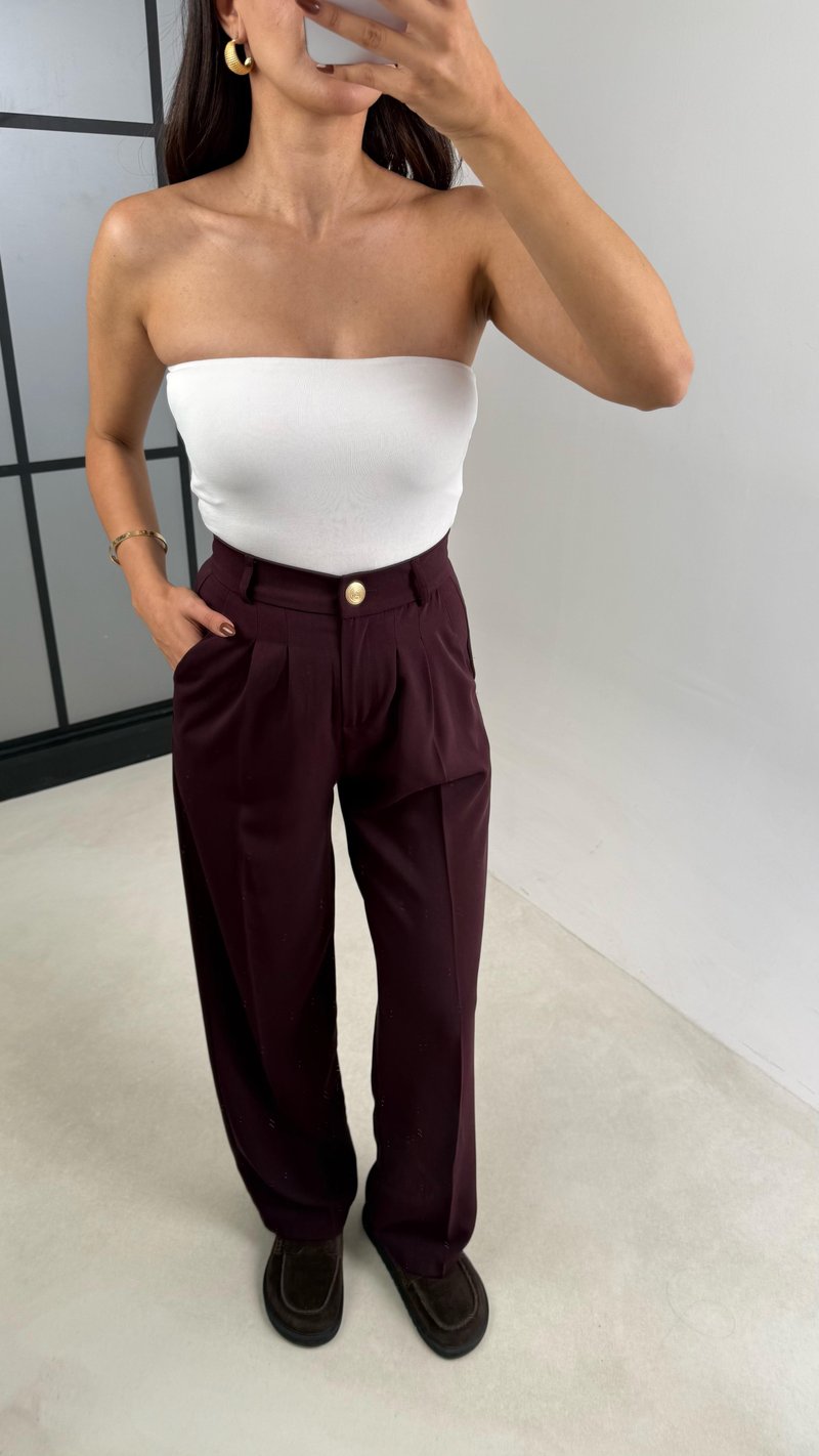 Bordo Gold Düğmeli Beli Lastikli Premium Pantolon GAUS-00141