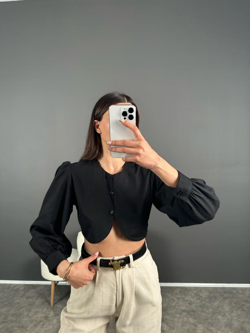 Galen Siyah Crop Gömlek 