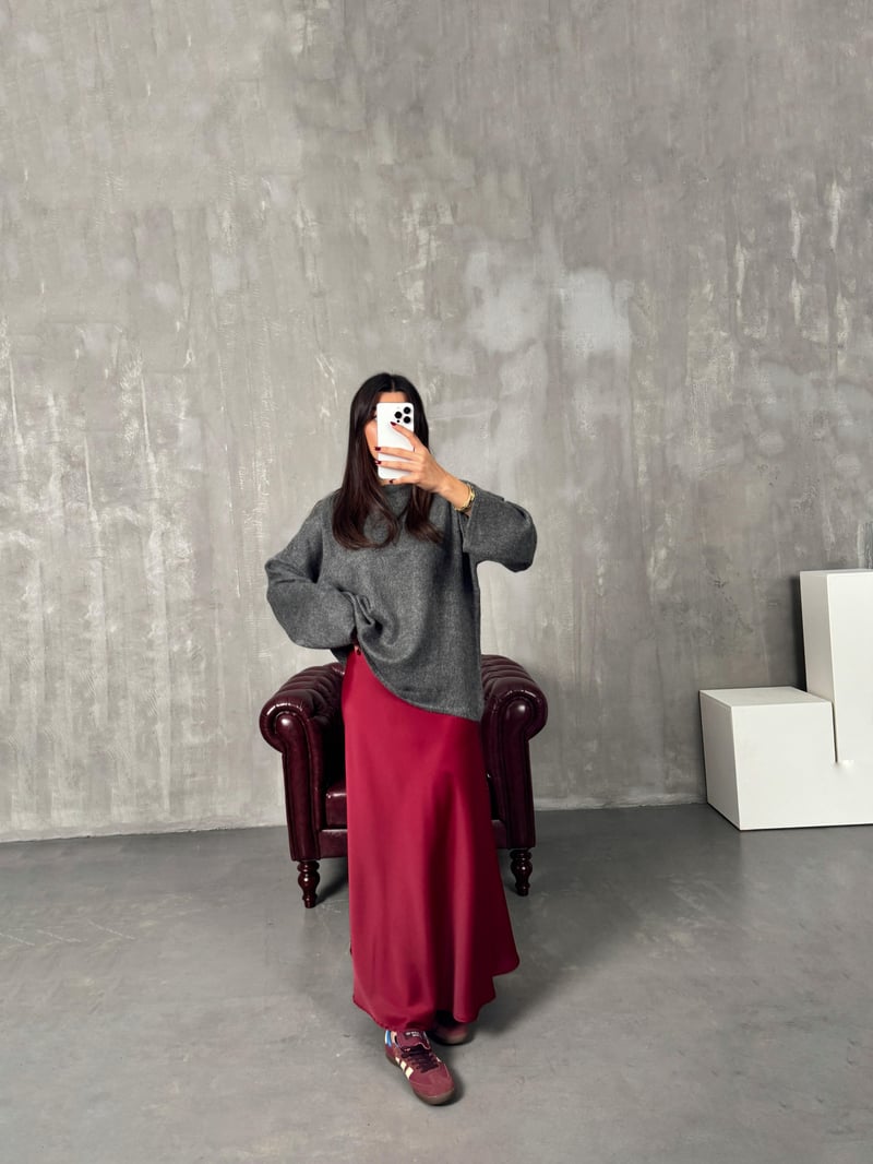 Oliv Bordo Maxi Saten Etek