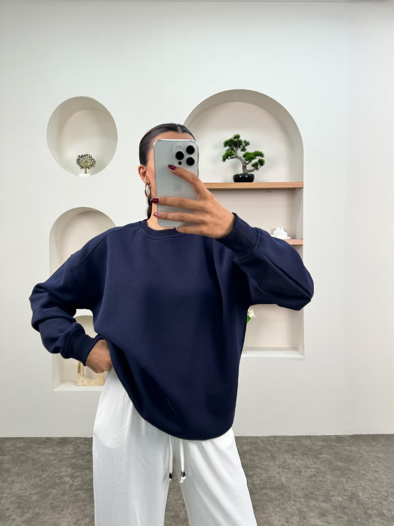 Meksa Lacivert Bisiklet Yaka Şardonlu Sweatshirt