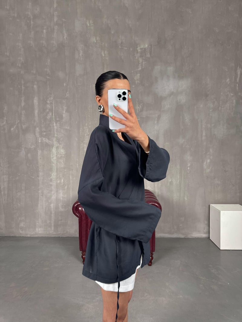 Antrasit Önden Bağlamalı Tensel Kimono Gaus00240