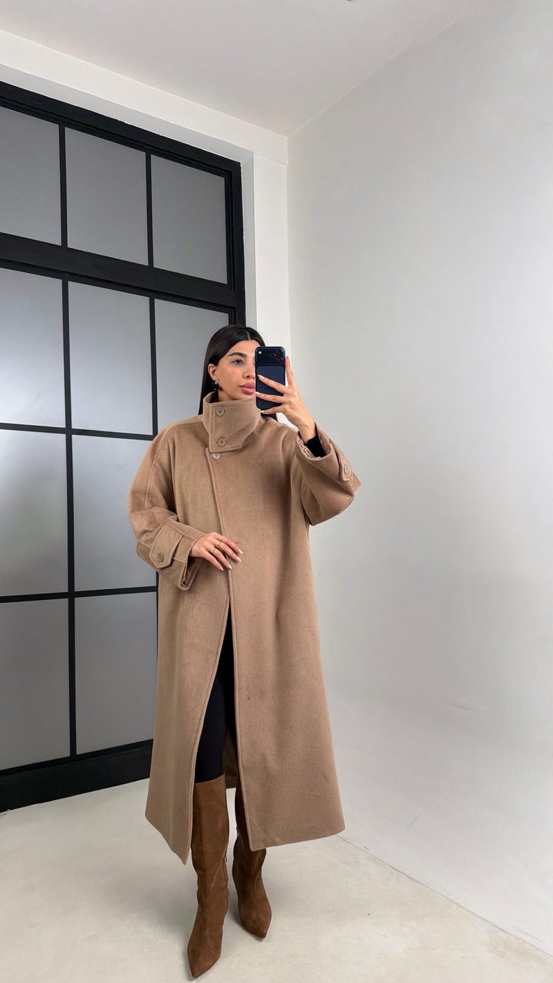 Camel Dik Yaka Astarlı Kaban GAUS-00846