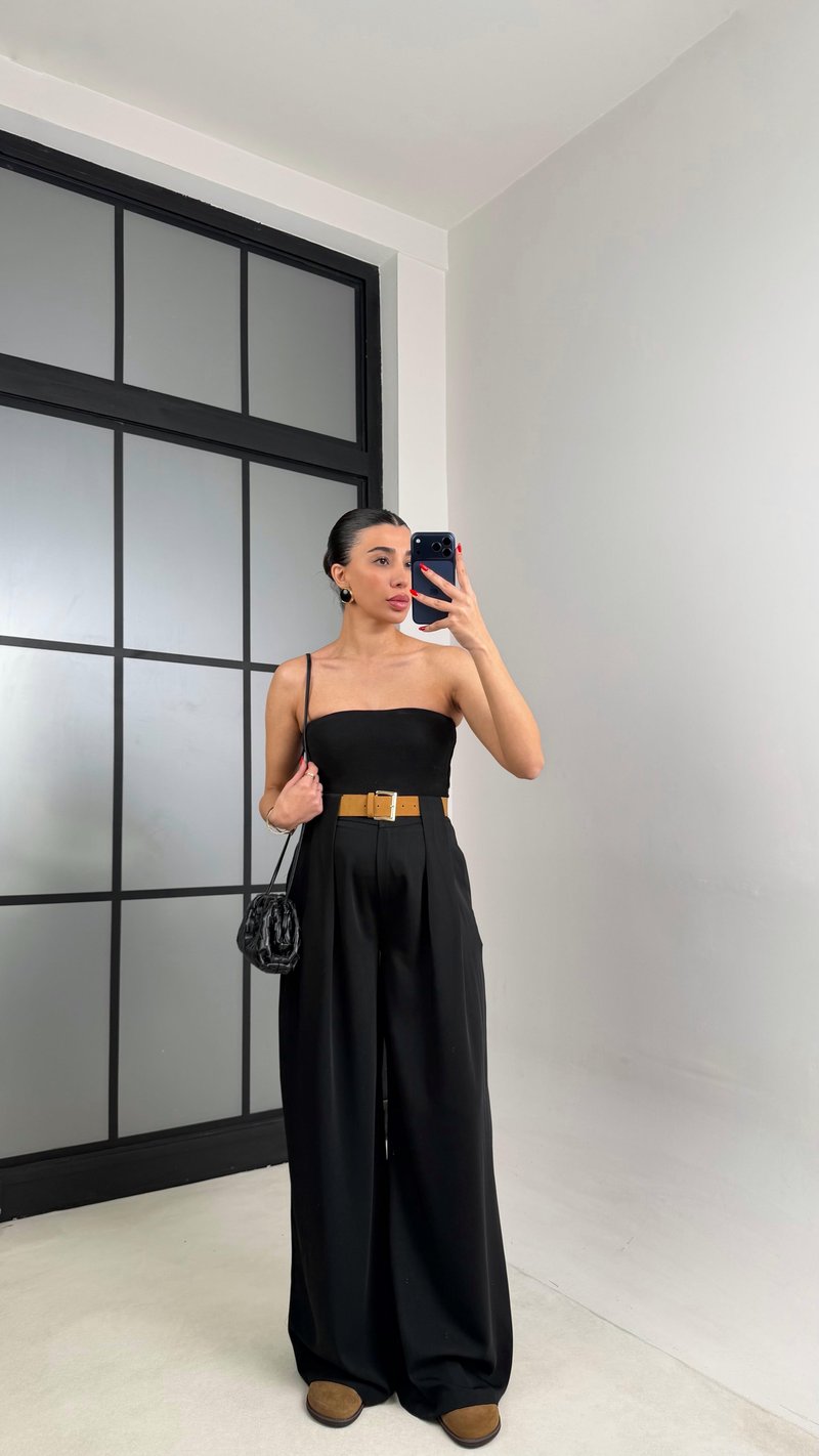 Siyah Kemerli Tasarım Premium Pantolon GAUS-00993