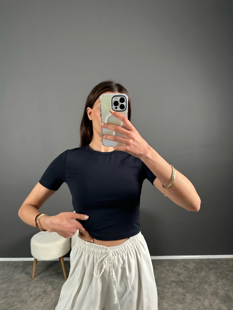 Lacivert Basic Crop Tshirt