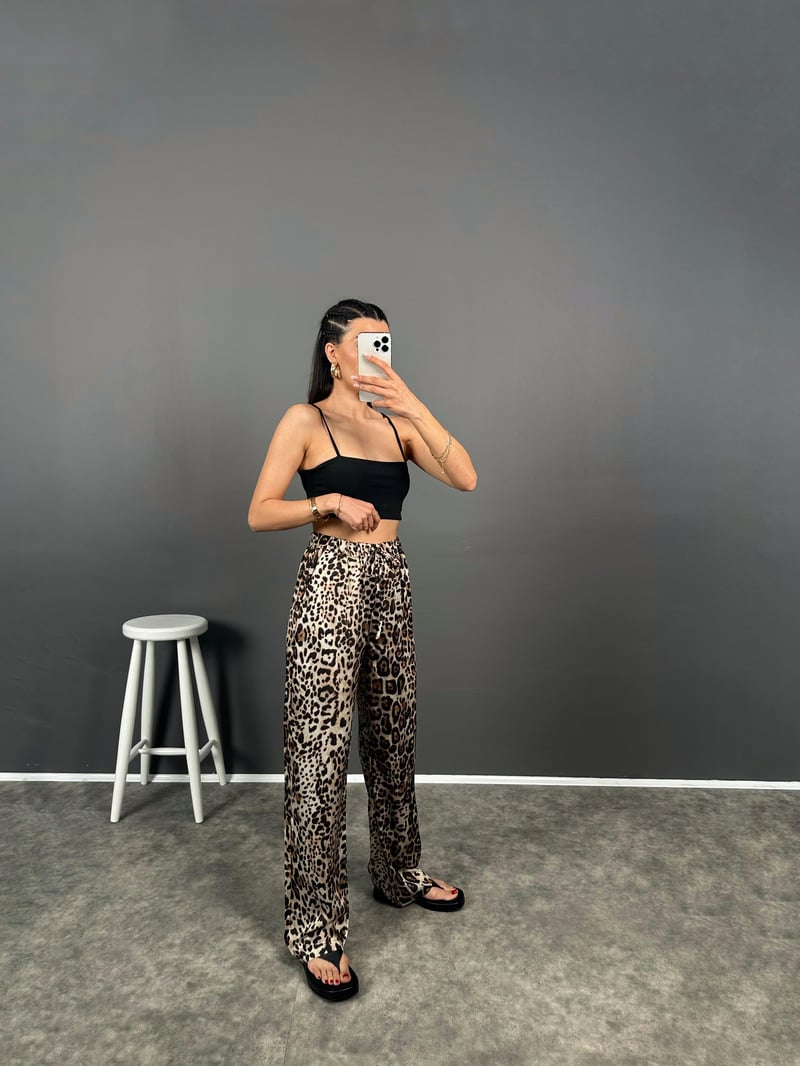 Genza Leoparlı Beli Lastikli Pantolon 
