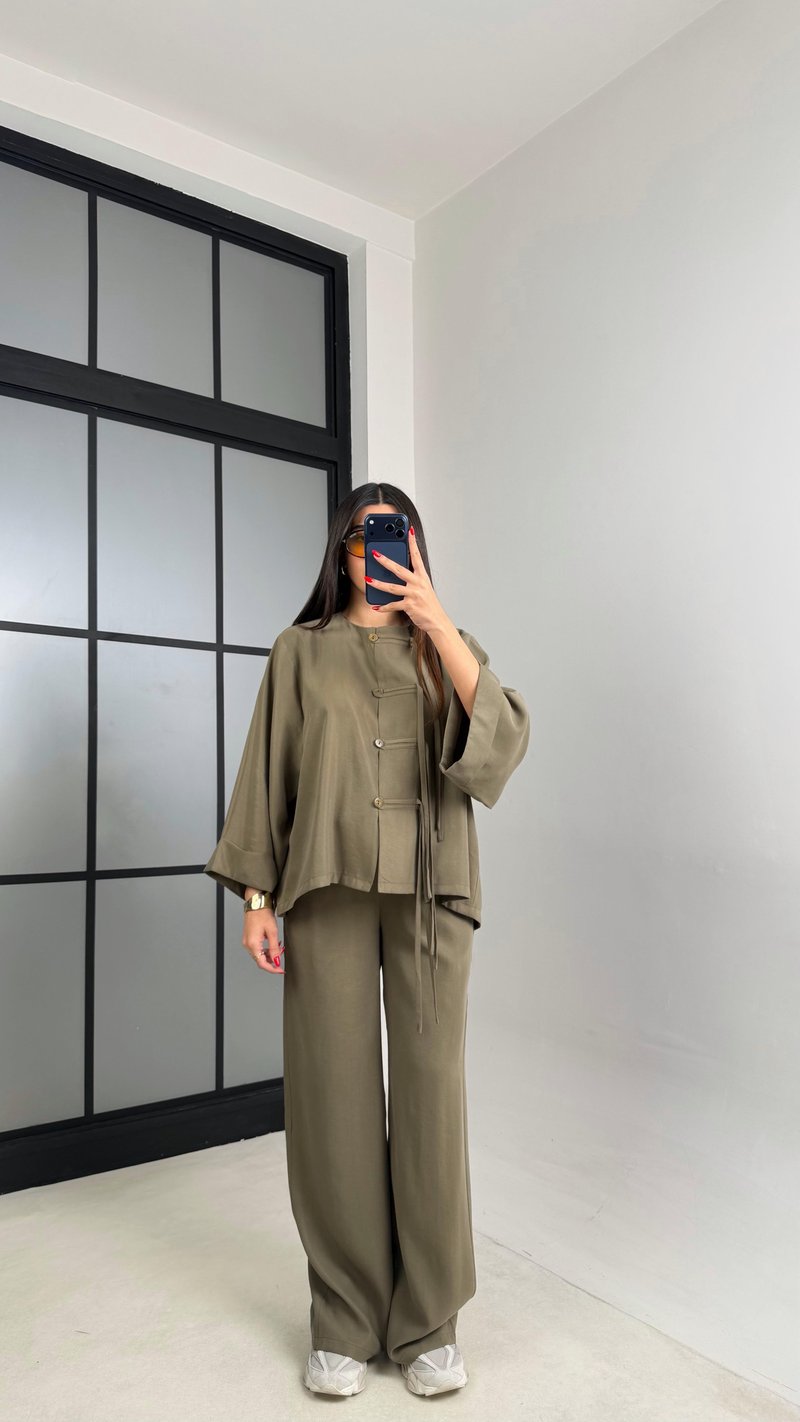 Haki Püsküllü Muadil Modal Takım GAUS-00998