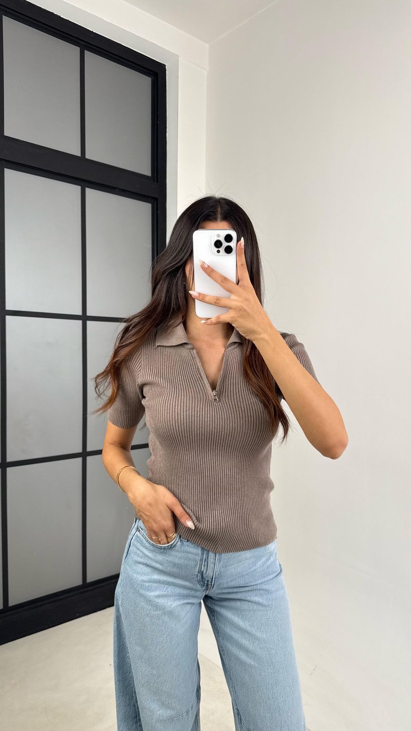 Vizon Polo Yaka Fermuar Deataylı Triko Bluz GAUS-00123