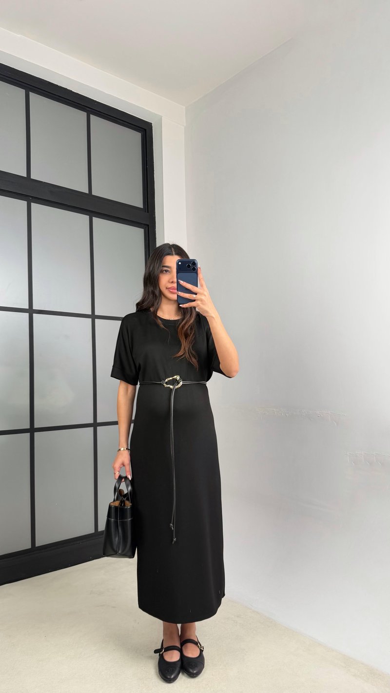 Siyah Kemerli Modal Kumaş Basic Elbise GAUS-01161