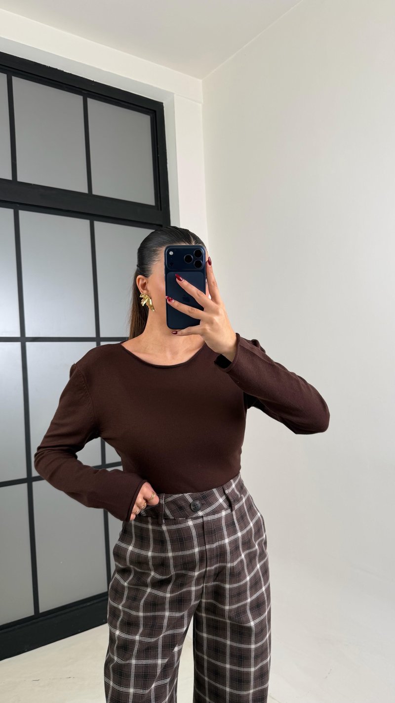 Kahve Yumuşak Dokulu MD Muadil Bluz GAUS-00789