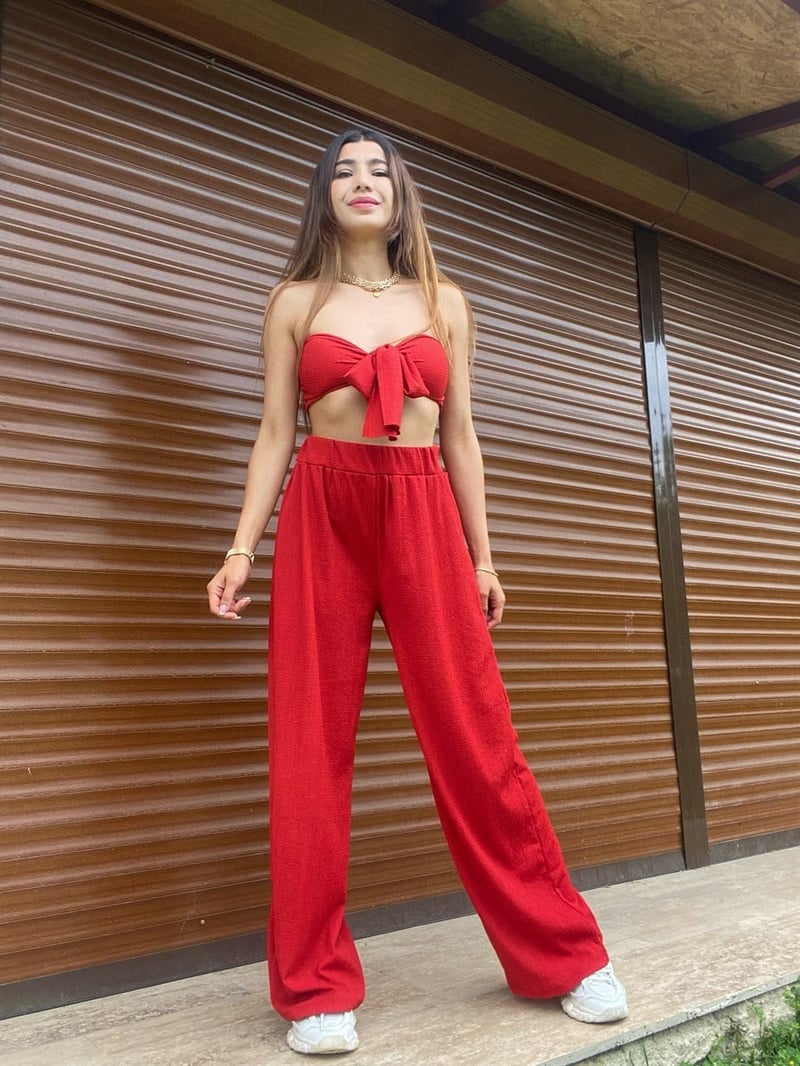 Abella Kırmızı Crop Pantolon Takım