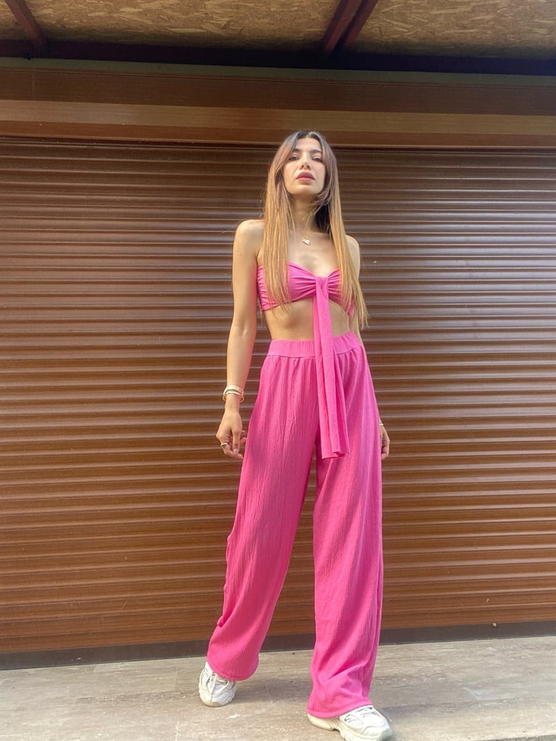 Abella Pembe Crop Pantolon Takım