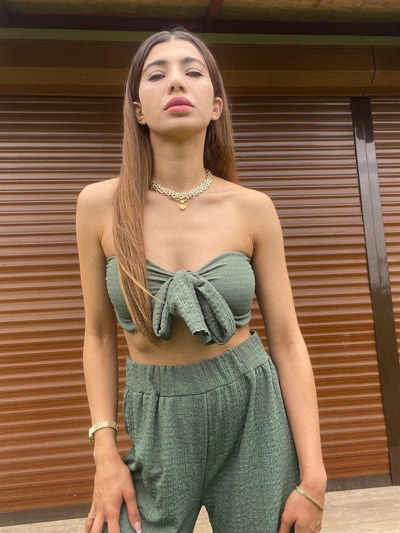 Abella Yeşil Crop Pantolon Takım