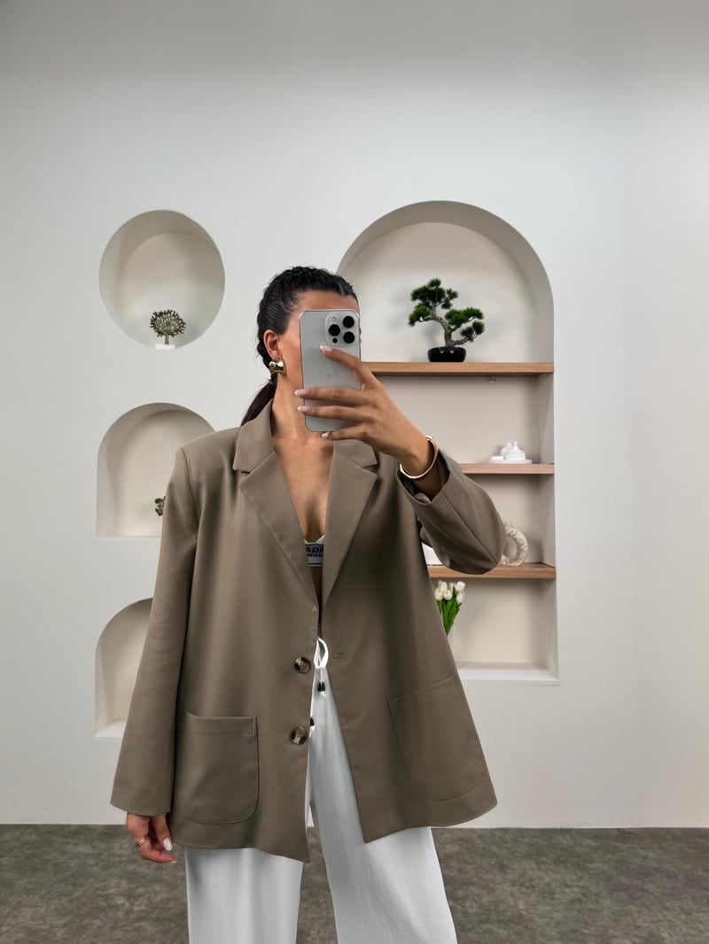 EFL Soft Haki Önden Cepli Astarlı Blazer Ceket