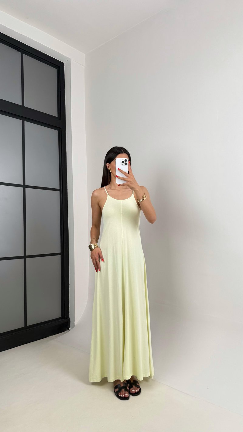 Sarı Yıkamalı Basic Ayarlanabilir Askılı Modal Kumaş Elbise Gaus00472