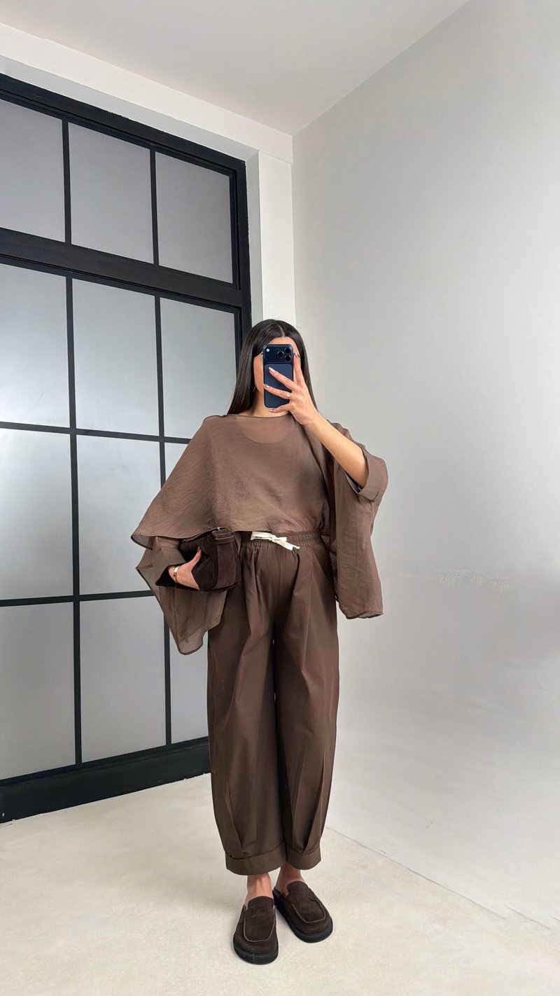 Kahve Beli Lastikli Muadil Pantolon GAUS-01119