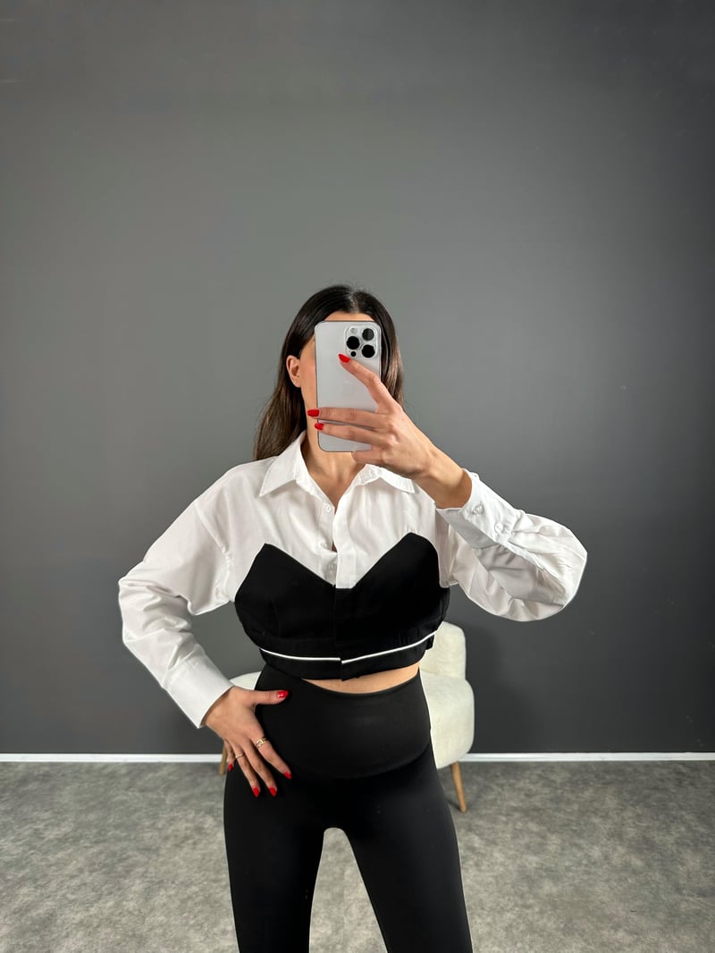 Siyah Tasarım Bralet Gömlek 