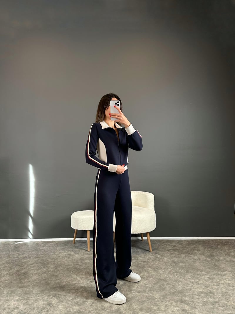 Motta Lacivert Model Şeritli İkili Takım