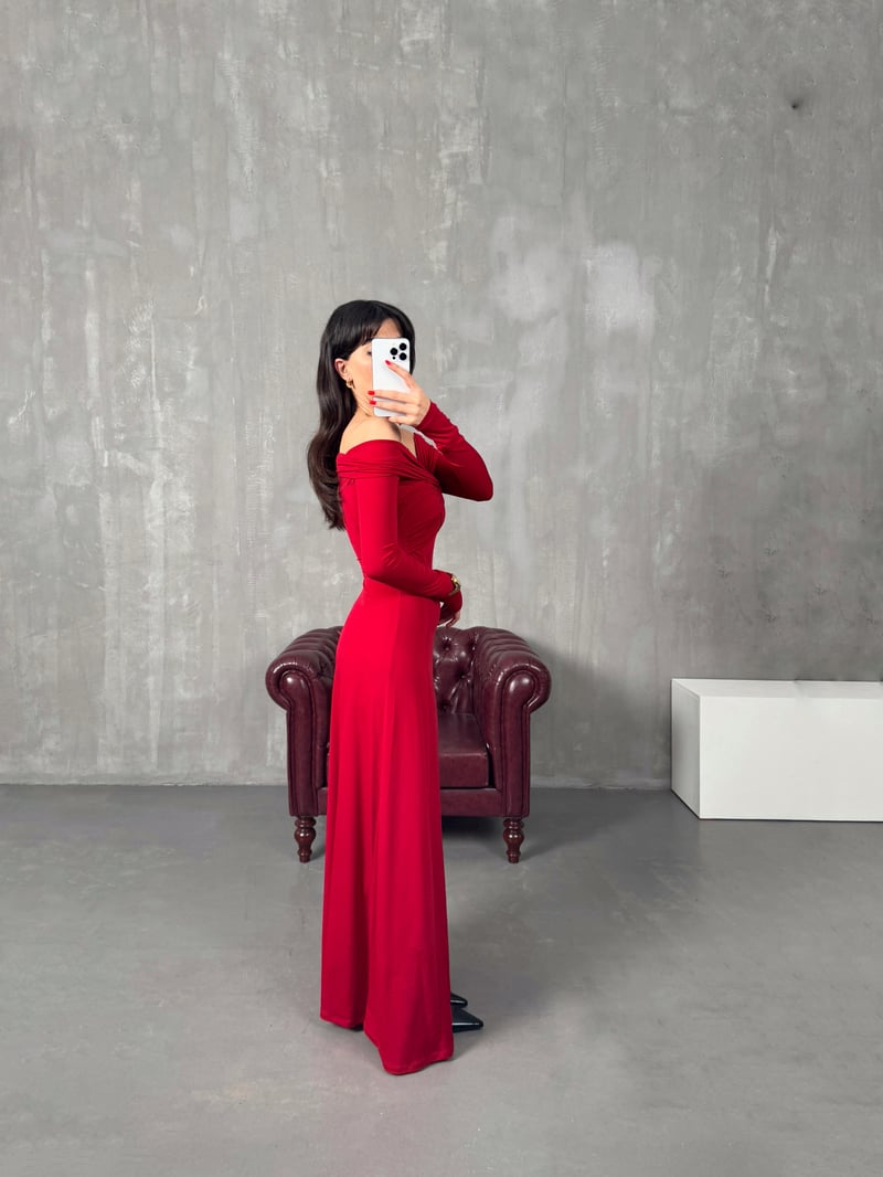 Sonia Kırmızı Madonna Yaka Pinterest Elbise