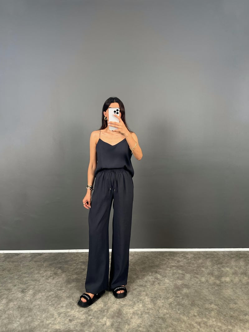 Lily Antrasit Tensel Askılı Bluz Pantolon İkili Takım