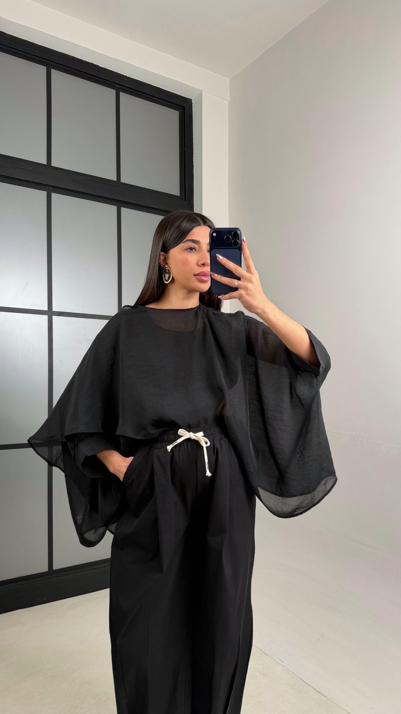 Siyah Transparan Premium Tasarım Pelerin GAUS-01110