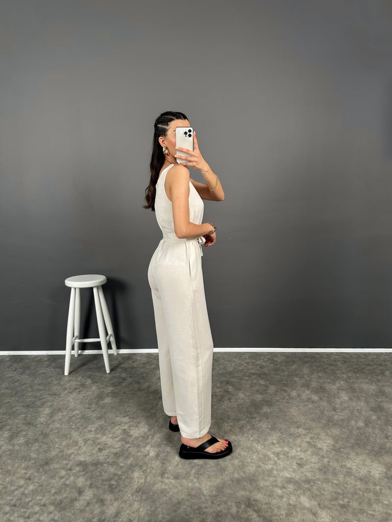 Korel Taş Keten Kemerli Tulum 