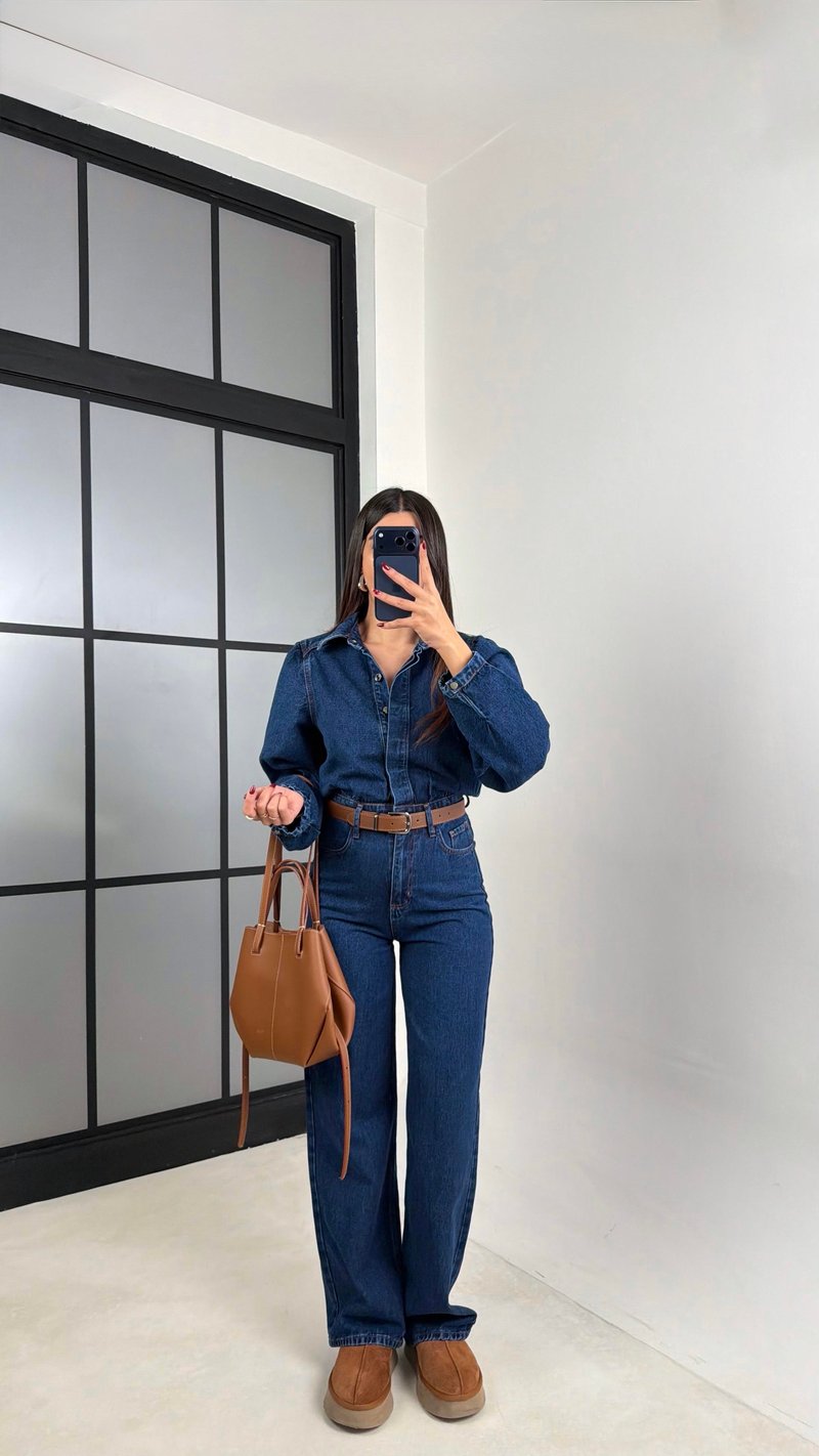 Mavi Kemerli Premium Denim Tulum GAUS-00673