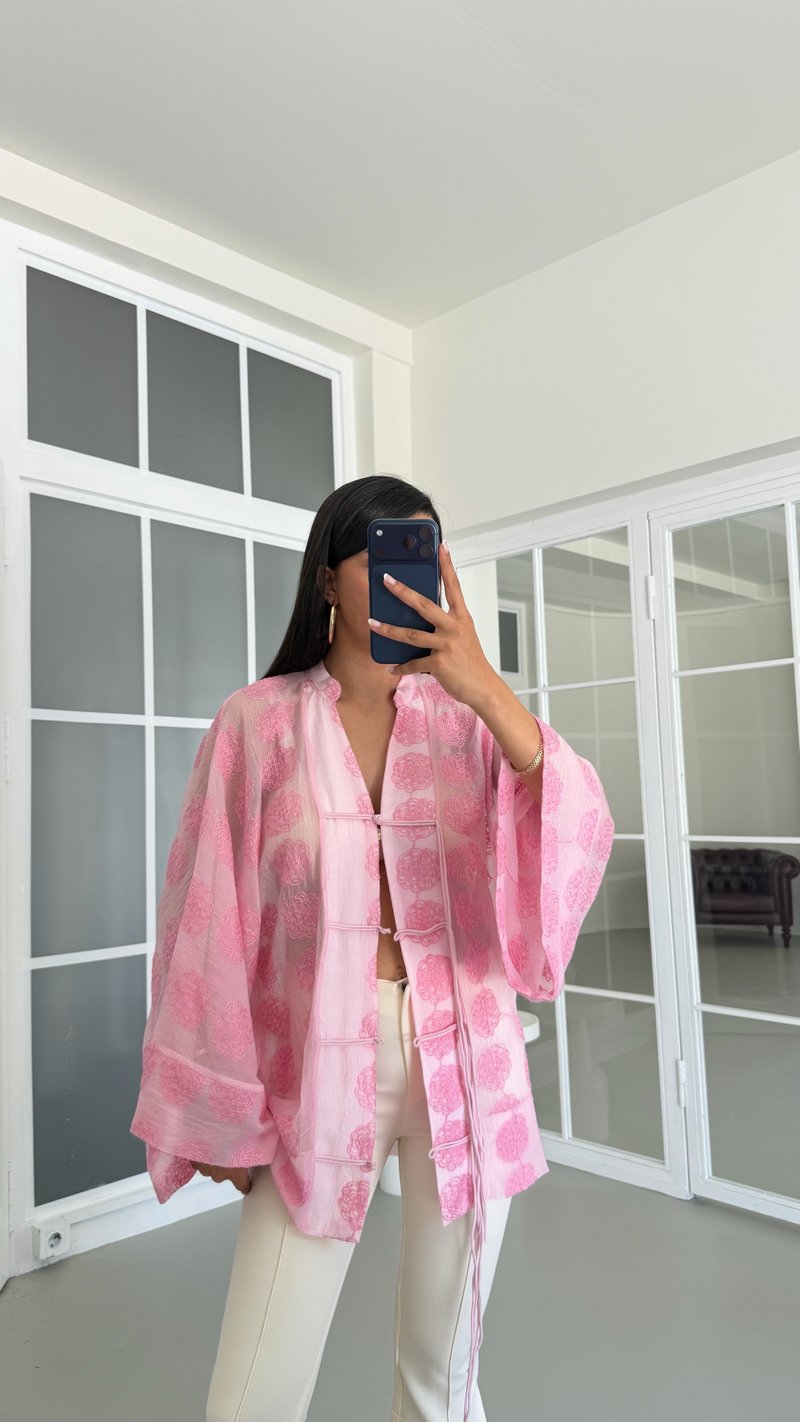 Pembe Çin Düğme Detaylı Premium Gömlek GAUS-01711
