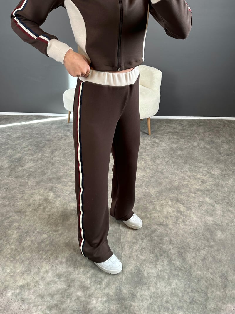 Motta Kahverengi Model Şeritli İkili Takım 