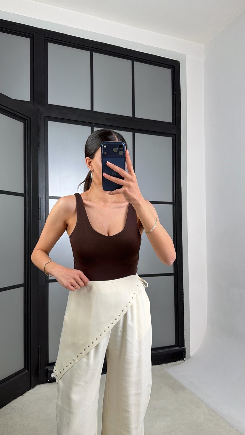 Krem Bandana Detaylı Tencel Pantolon GAUS-01424