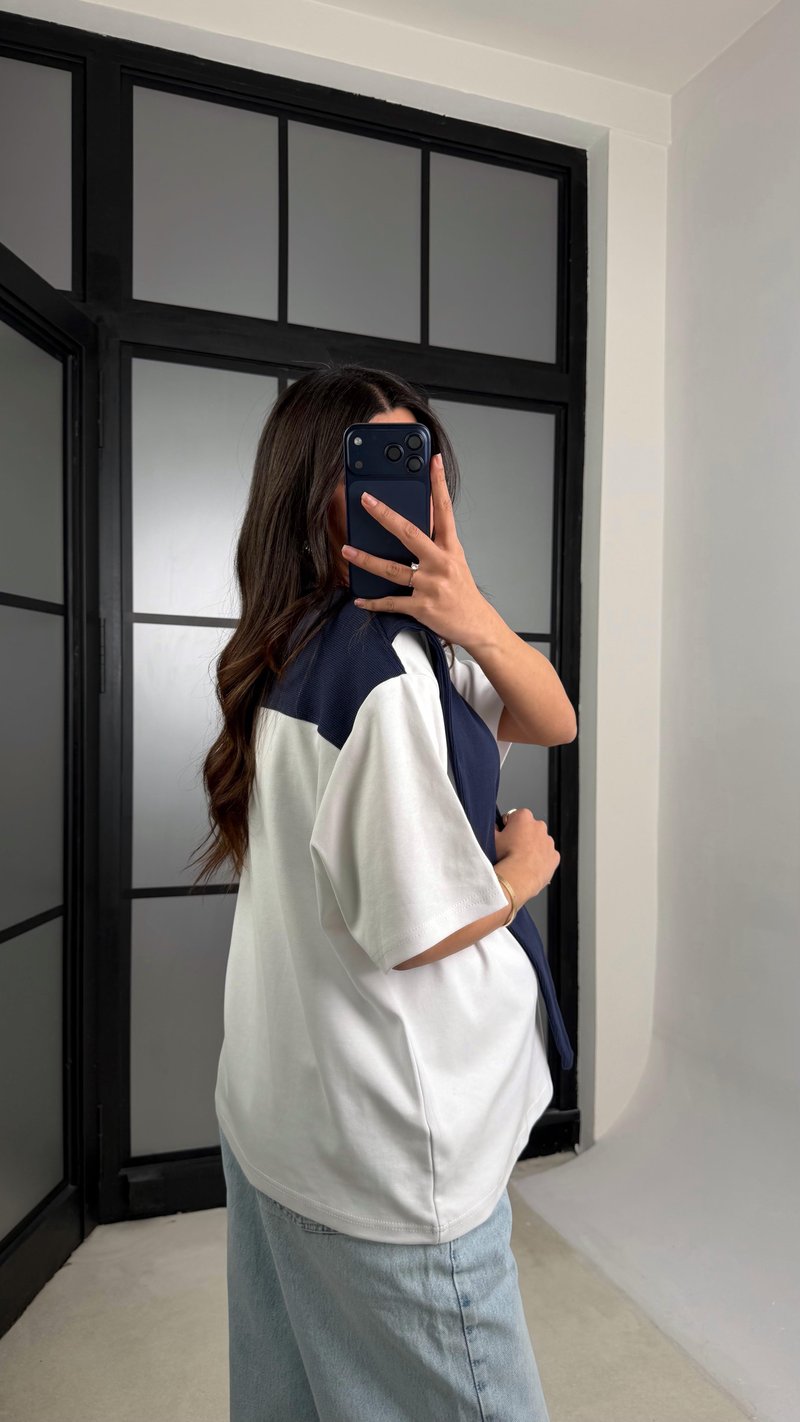 Lacivert Şal Detaylı Basic Tshirt GAUS-01192