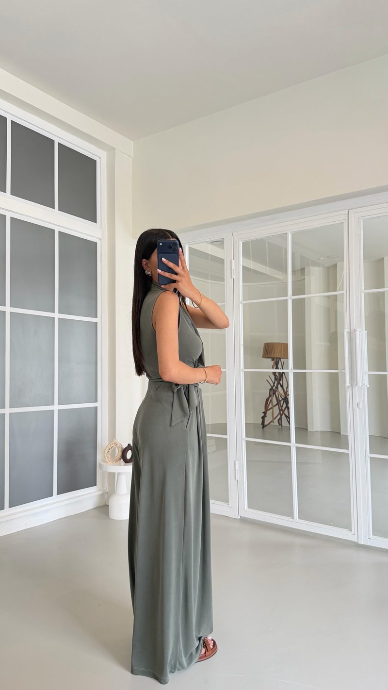 Haki OYS Model Bağlama Detaylı Bluz Beli Lastikli Pantolon İkili Modal Takım GAUS-01662