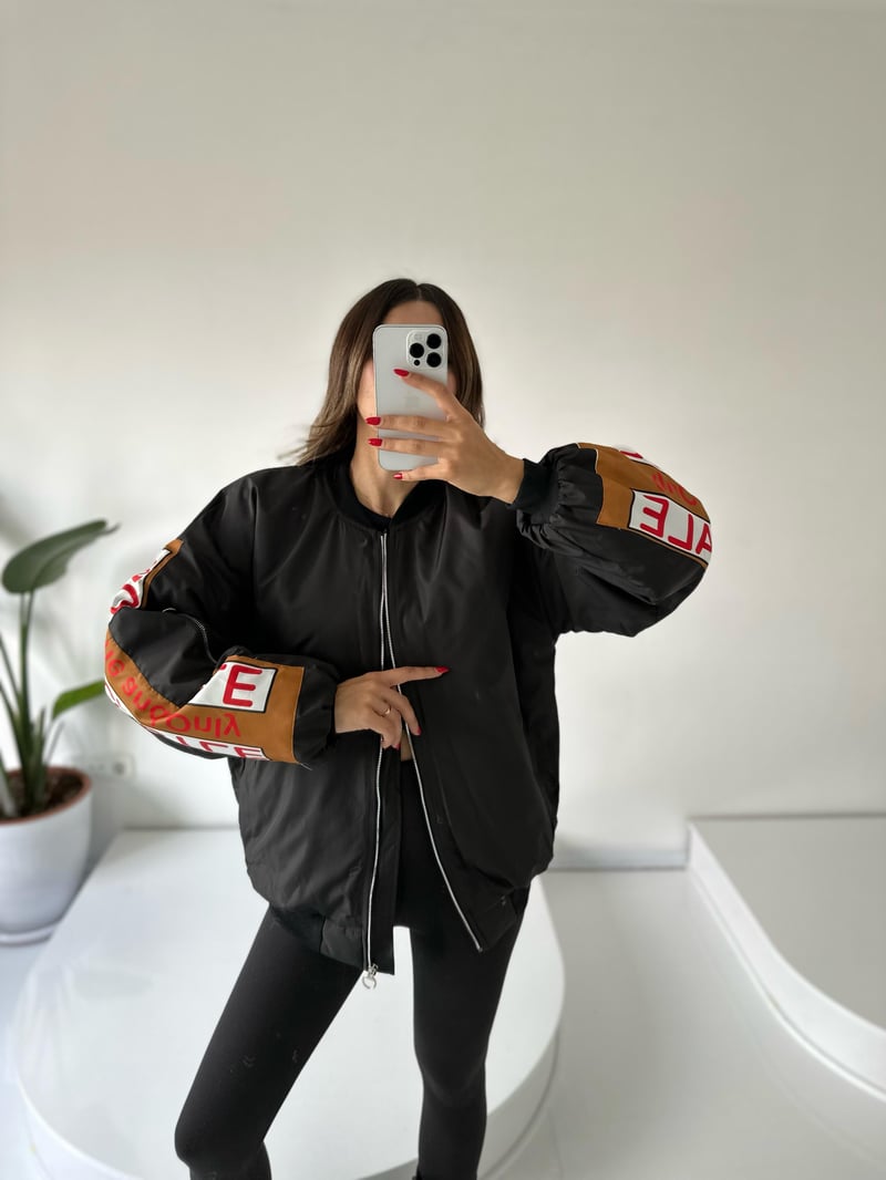 Arkası Baskılı Oversize Mevsimlik Bomber Mont