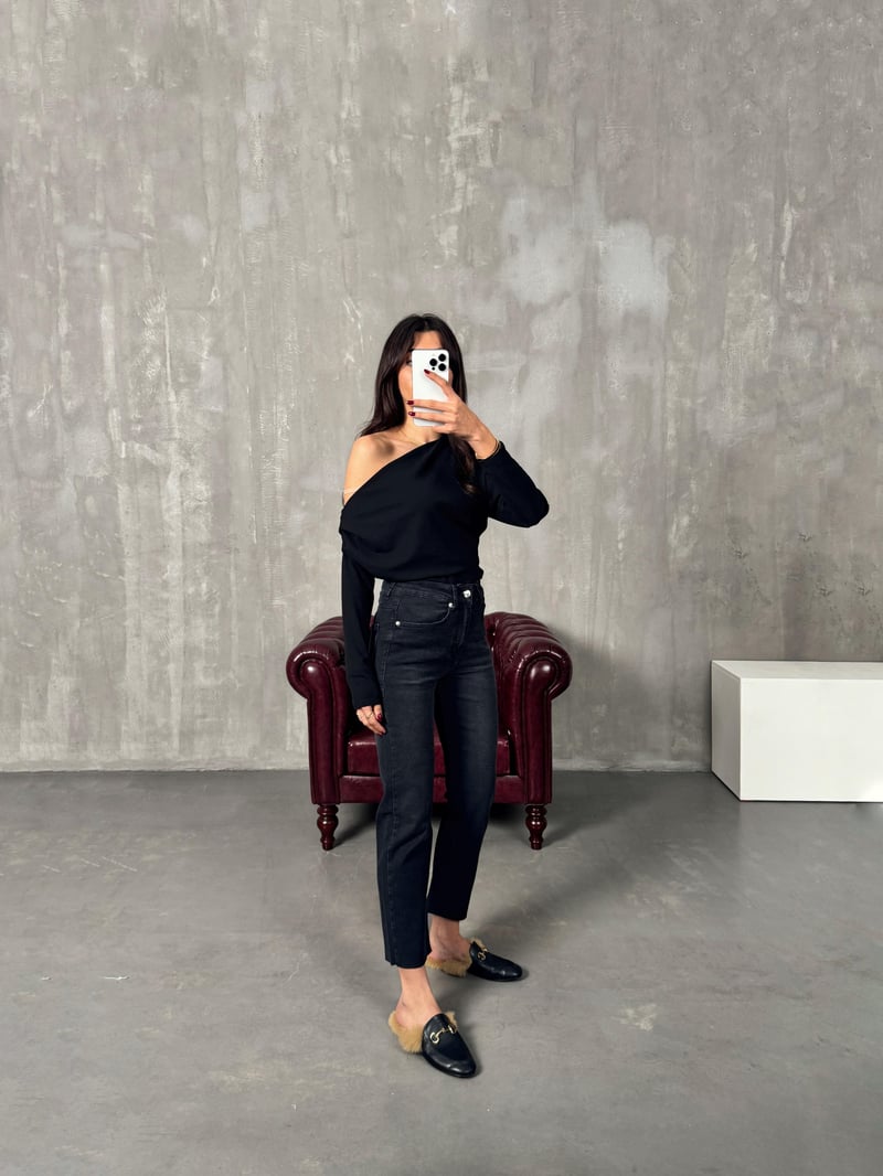 Benet Füme ZR Kesik Paça Likralı Mom Jean