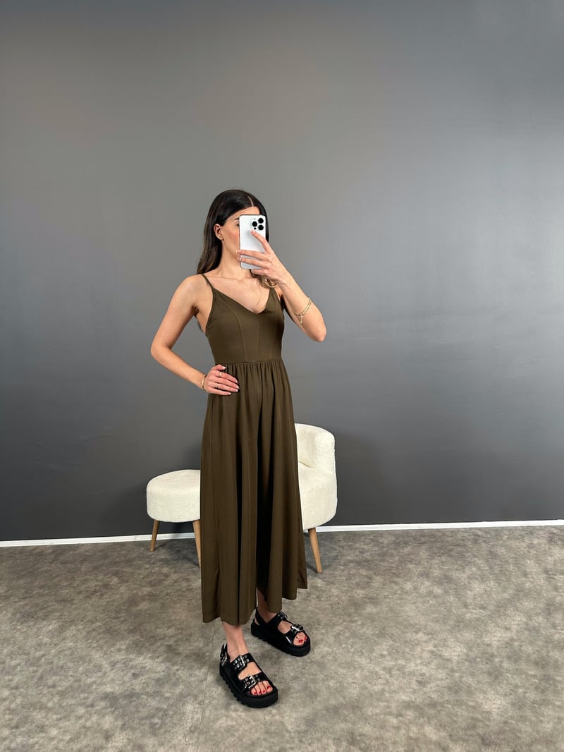 Melody Haki İp Askılı Rahat Tulum 