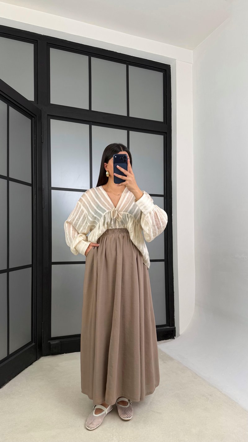 Vizon Beli Lastikli Cepli Tencel Etek GAUS-01203