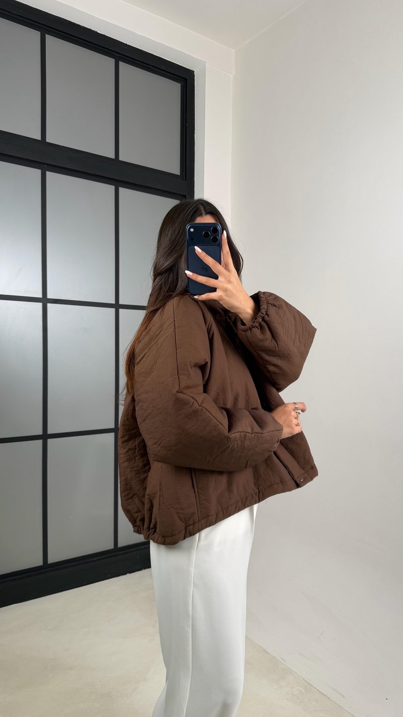 Kahve Oversize Astarlı Şişme Mont GAUS-00611