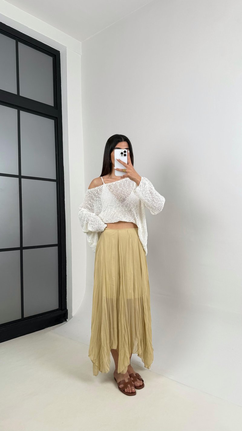 Soft Haki Astarlı Kırışık Şifon Muadil Etek Gaus00447