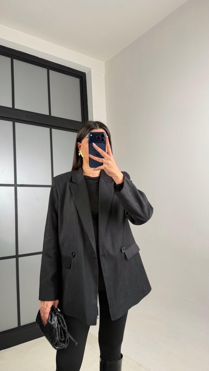 Siyah Astarlı Vatkalı Blazer Süet Ceket GAUS-01104