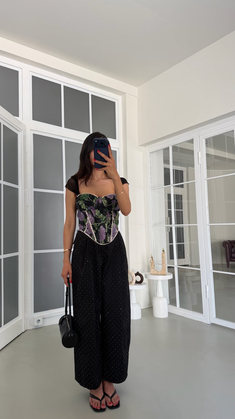 Siyah Taş Detaylı Oversize Premium Pantolon GAUS-01865