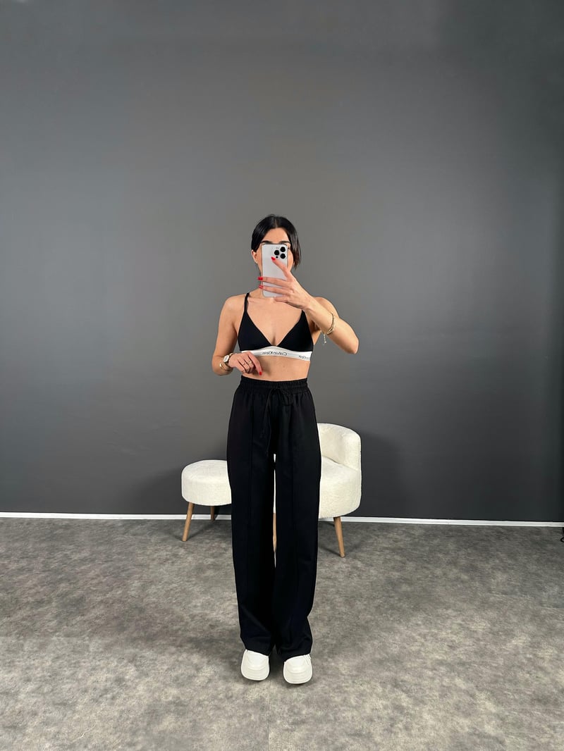 Olya Siyah Beli Lastikli Pantolon