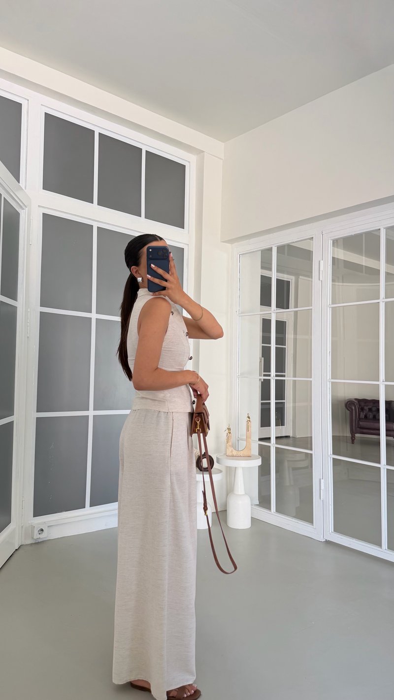 Taş Düğme Detaylı Ceket Pantolon İkili Keten Takım GAUS-01739