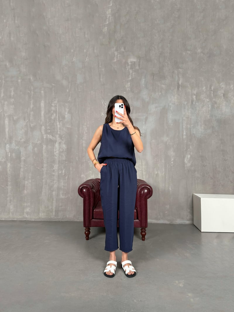 Navy Blue Sleeveless Sensual Set Gaus00165