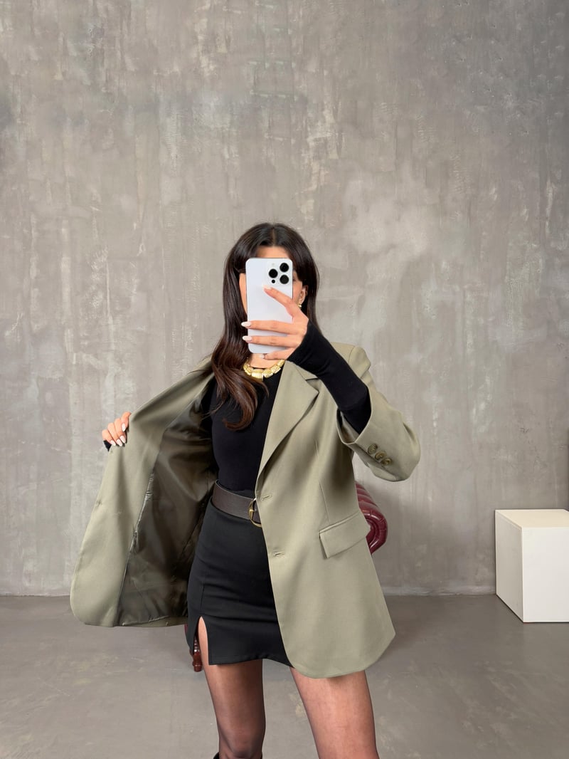 Lenora Haki Astarlı Blazer Ceket
