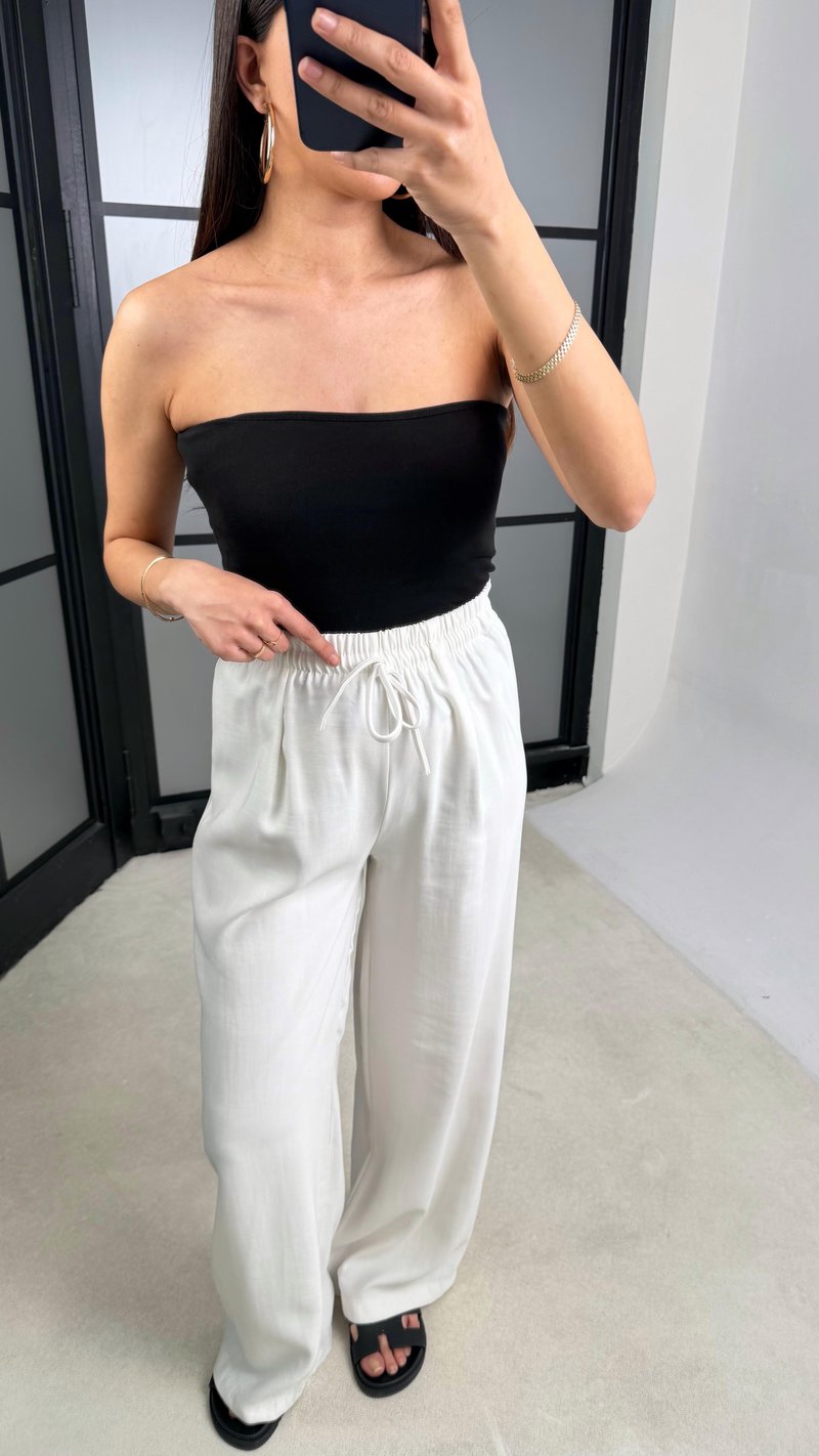 Ekru Beli Lastikli Tencel Pantolon GAUS-01331