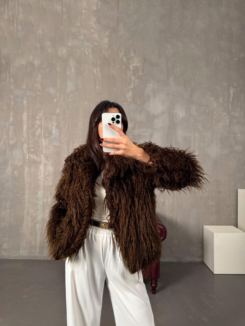 Noag Kahve Püsküllü Astarlı Kürk