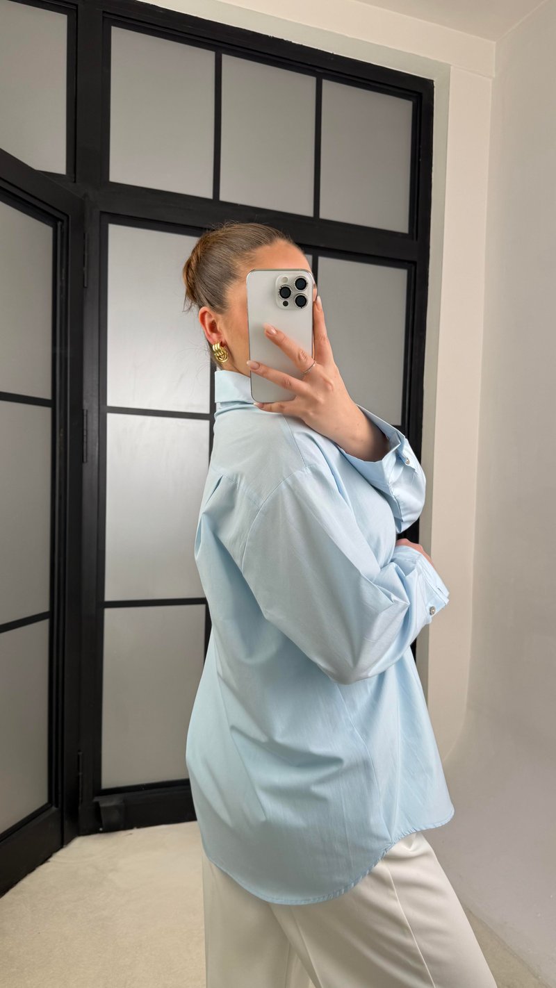 Mavi Oversize Poplin Gömlek GAUS-01202
