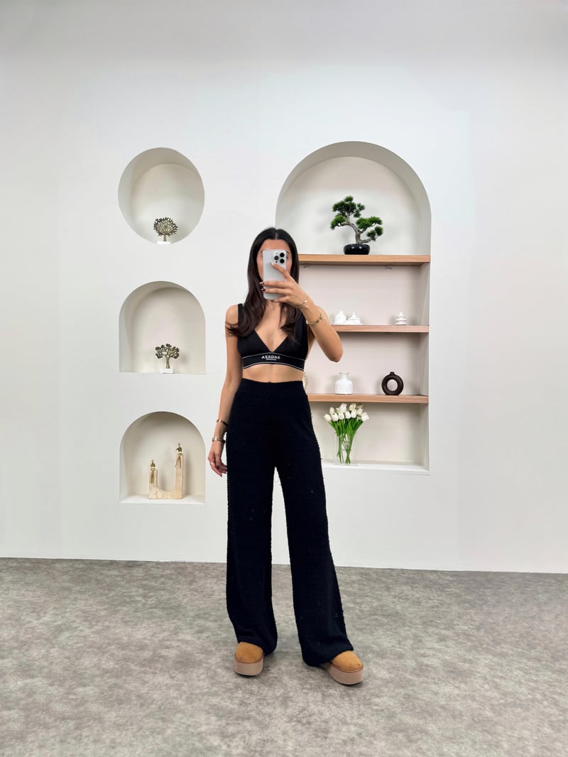 Ruvi Siyah Tasarım Triko Pantolon