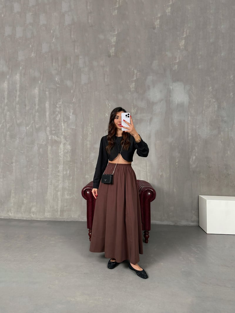 Mona Brown Long Skirt Sensual with Pockets