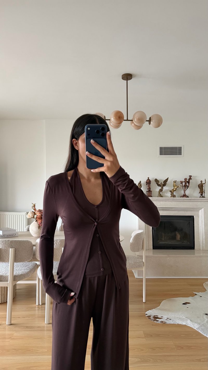 Kahve ZR Model Atlet Detaylı Hırka Pantolon İkli Takım GAUS-02100